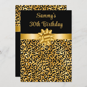 Gold and Black Leopard Print Birthday Party Invitation