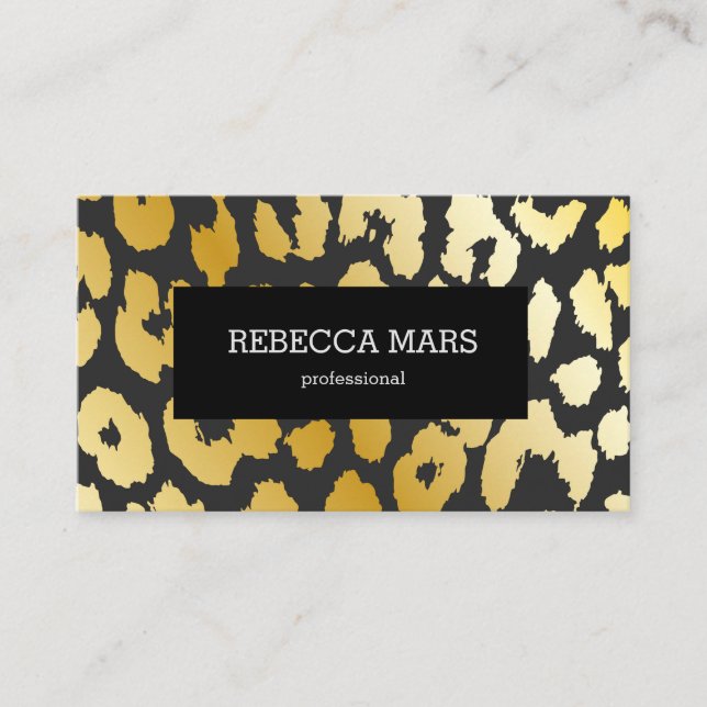 Gold and black leopard print business card (Front)