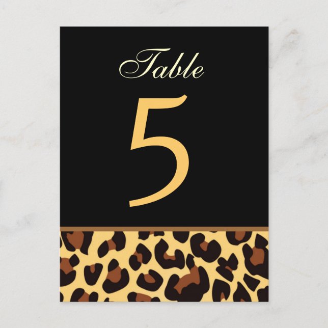 Gold and Black Leopard Wedding Table Number Card (Front)