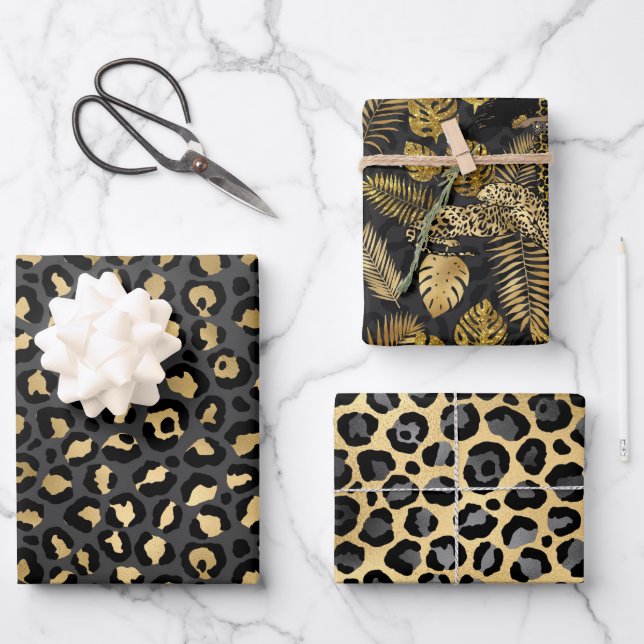 Gold and Black Leopard Wrapping Paper Sheet (Front)