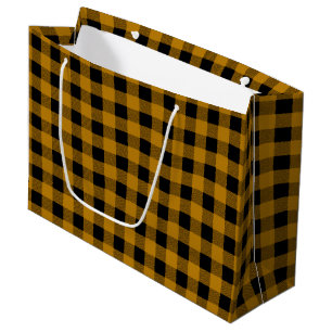 Gold and Black Lumberjack Plaid Christmas Gift Bag