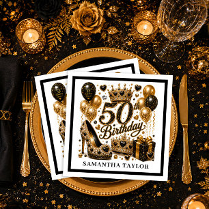 Gold And Black Luxe Glitter 50th Birthday Party Na Napkin