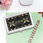 Gold and Black Luxury Vintage Baroque Classic  Business Card Holder<br><div class="desc">Classy customizable business card holder design on a black backdrop with faux gold ornaments. The text is completely editable.</div>