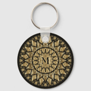 Gold And Black Mandala  Keychain