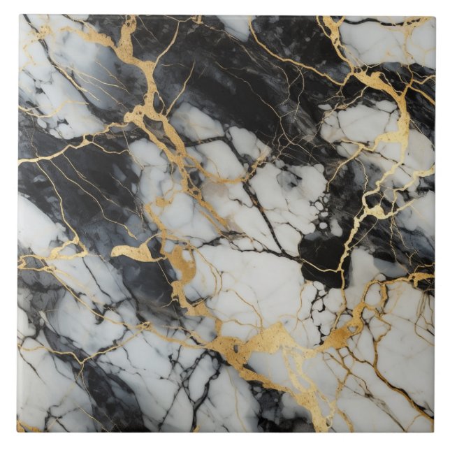 Gold and Black Marble Background Pattern Tile (Front)