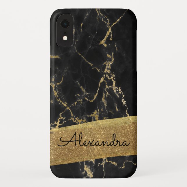 Gold and Black Marble with Gold Foil and Glitter Case-Mate iPhone Case (Back)