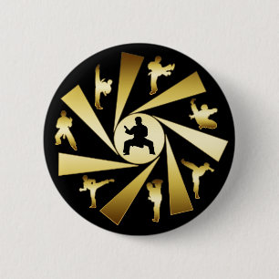 GOLD AND BLACK MARTIAL ARTS 2 INCH ROUND BUTTON