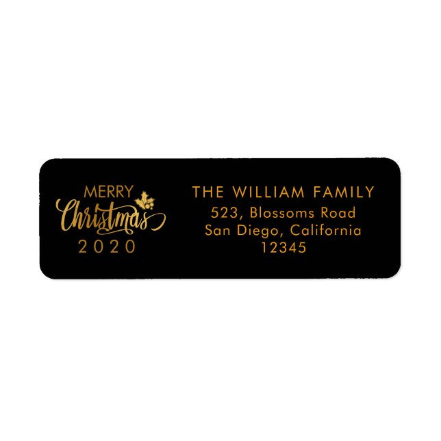 Gold and Black Merry Christmas 2018 Return Address (Front)