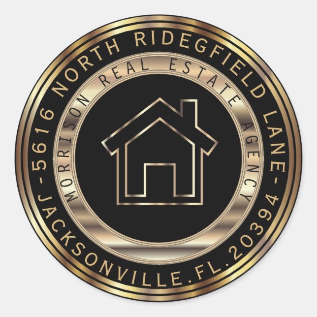 Gold and Black Metal Realtor Return Labels (Front)