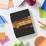 Gold and black metallic geometric design iPad cover<br><div class="desc">Image of shiny metallic gold stripes with black metallic geometric background.
Optional monogram</div>