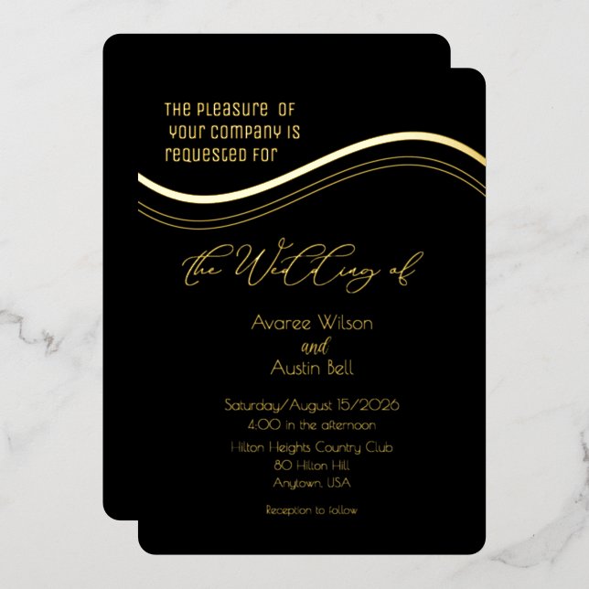 Gold and Black Minimalist Wedding Invitation (Recto/Verso)