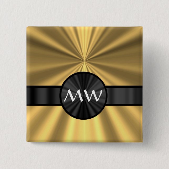 Gold and black monogram 2 inch square button (Front)