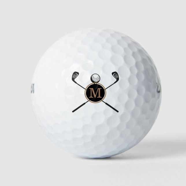 Gold and Black Monogram Initial Golf Clubs Golf Balls (Front)