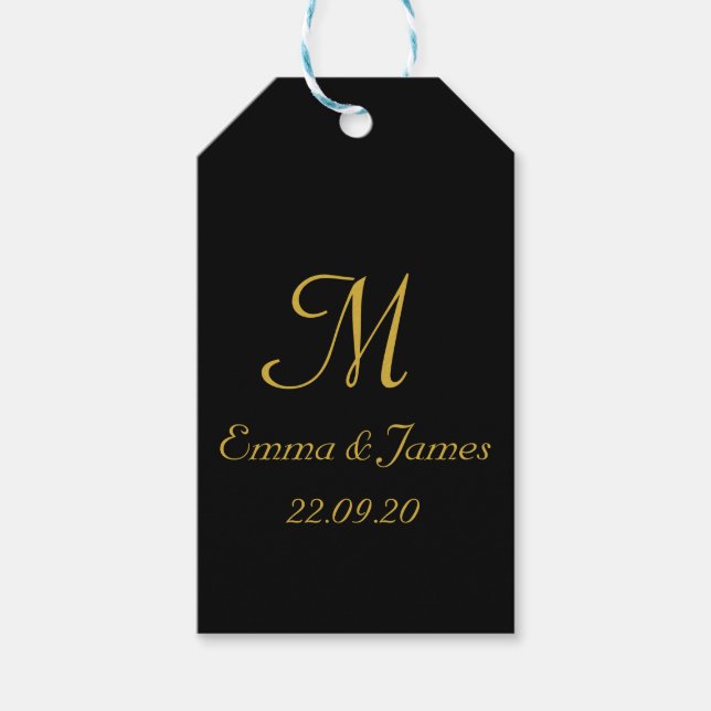 Gold and Black Monogram Wedding Favour Gift Tag (Front)