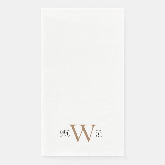 Gold and Black Monogram White Elegant Wedding Napkin (Front)