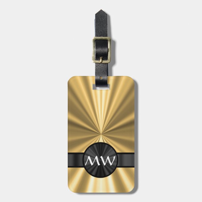 Gold and black monogrammed luggage tag (Front Vertical)