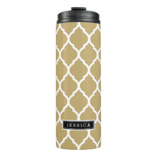 Gold and Black Moroccan Quatrefoil Monogram Thermal Tumbler