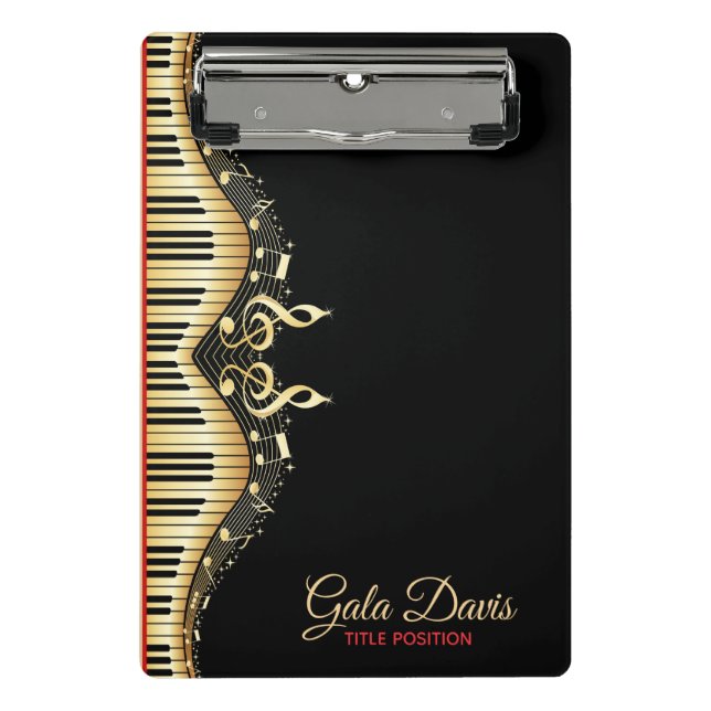 Gold And Black Music Notes Design Red Accents Mini Clipboard (Front)