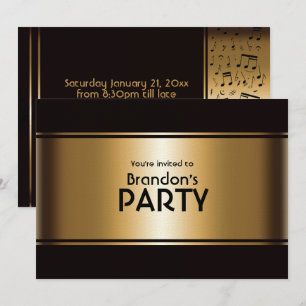 Gold and Black Music Notes Party Invitation