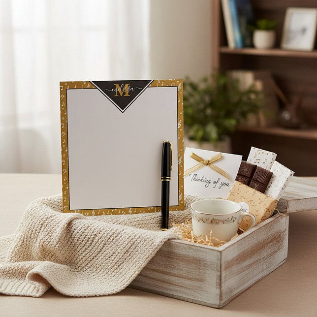 Gold and black Music symbols personalized  Notepad (Creator Uploaded)