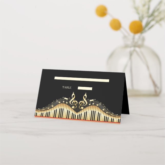 Gold and Black Music Theme Place Card (Front)