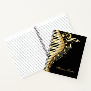 Gold And Black Musical Keyboard Notebook