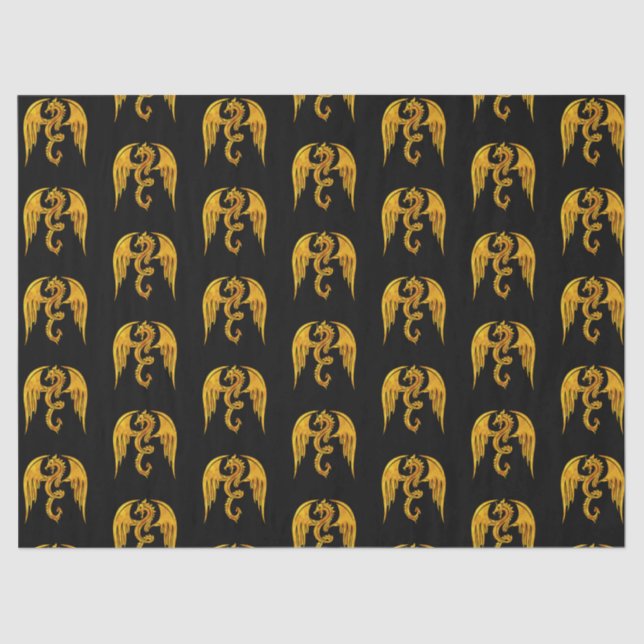 Gold and Black Mythical Dragon Tissue Paper (Front)