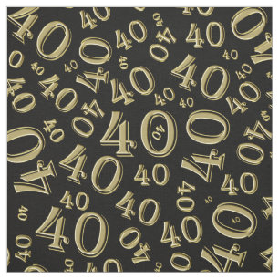 Gold and Black Number 40 Typography Pattern Fabric