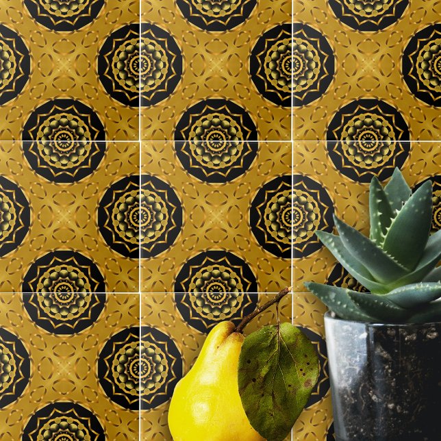 Gold and Black Oriental Arabesque Geometric Mosaic Tile (Creator Uploaded)