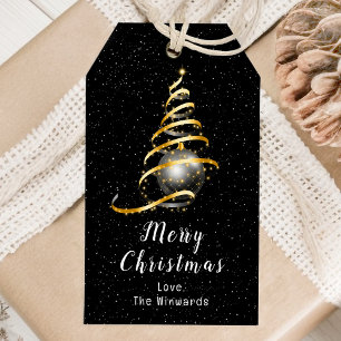 Gold and Black Ornament Merry Christmas Gift Tags