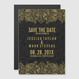 Gold And Black Paisley Lace & Damasks Magnetic Invitation