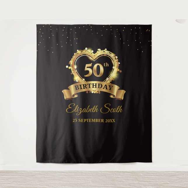 Gold and Black Party Tapestry Backdrop Banner (Front)