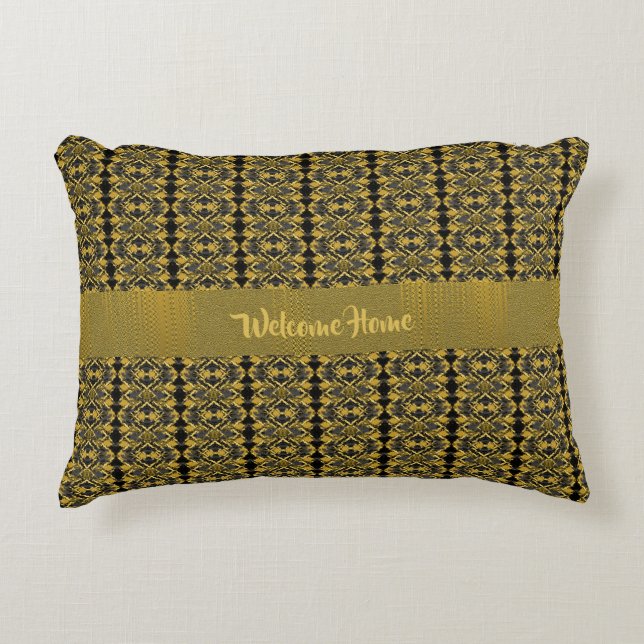 Gold and Black Pattern Accent Pillow (Front)
