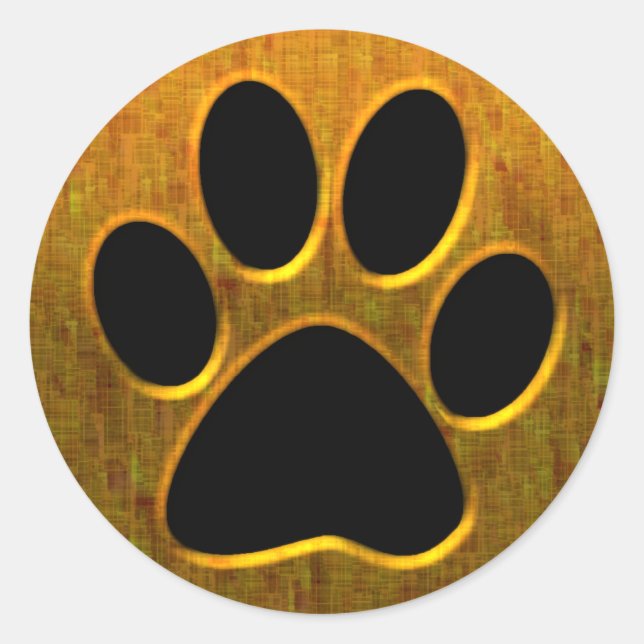 GOLD AND BLACK PAW PRINT CLASSIC ROUND STICKER (Front)