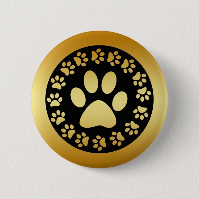 GOLD AND BLACK PAW PRINTS 2 INCH ROUND BUTTON (Front)