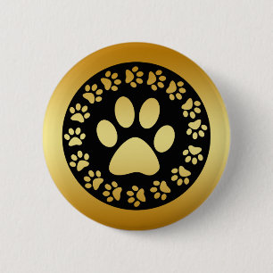GOLD AND BLACK PAW PRINTS 2 INCH ROUND BUTTON