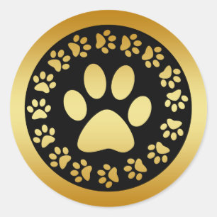 GOLD AND BLACK PAW PRINTS CLASSIC ROUND STICKER