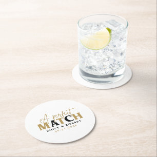 Gold and black-Perfect Match Wedding Gift Round Paper Coaster
