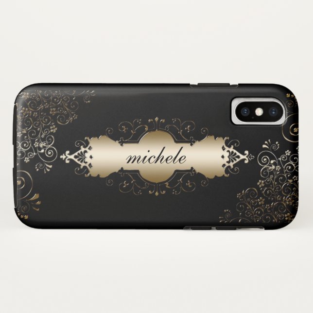 Gold and Black Personalized Case-Mate iPhone Case (Back (Horizontal))