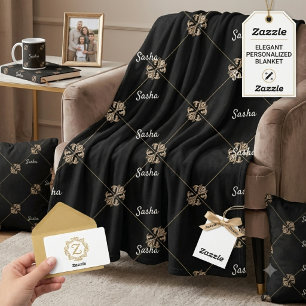 Gold and black Personalized name blanket for adult