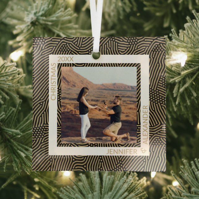 Gold and Black Photo Christmas  Glass Ornament (Insitu)