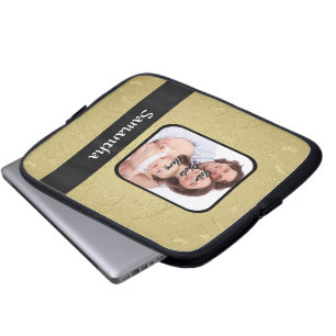 Gold and black photo template laptop sleeve