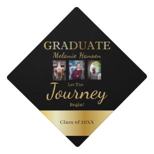 Gold and Black Photo Text Tassel Topper