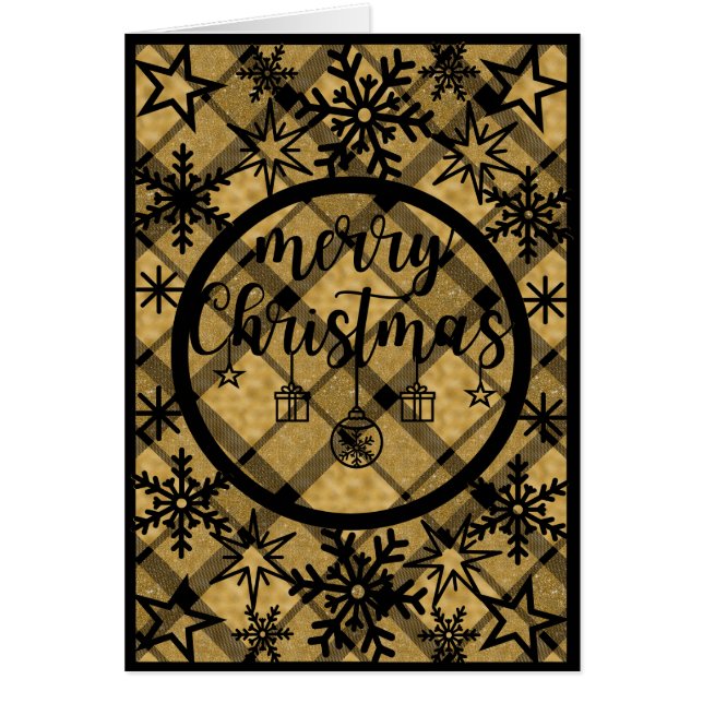 Gold and Black Plaid Behind Black Christmas Text (Front)
