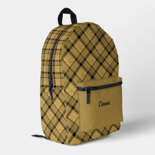 Gold and Black Plaid  Printed Backpack