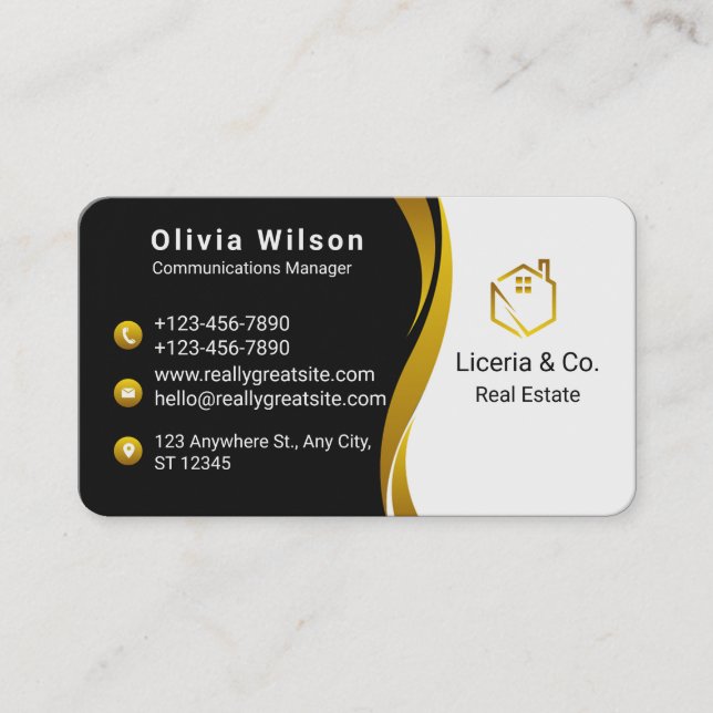 Gold and Black Real Estate  Business Card (Front)