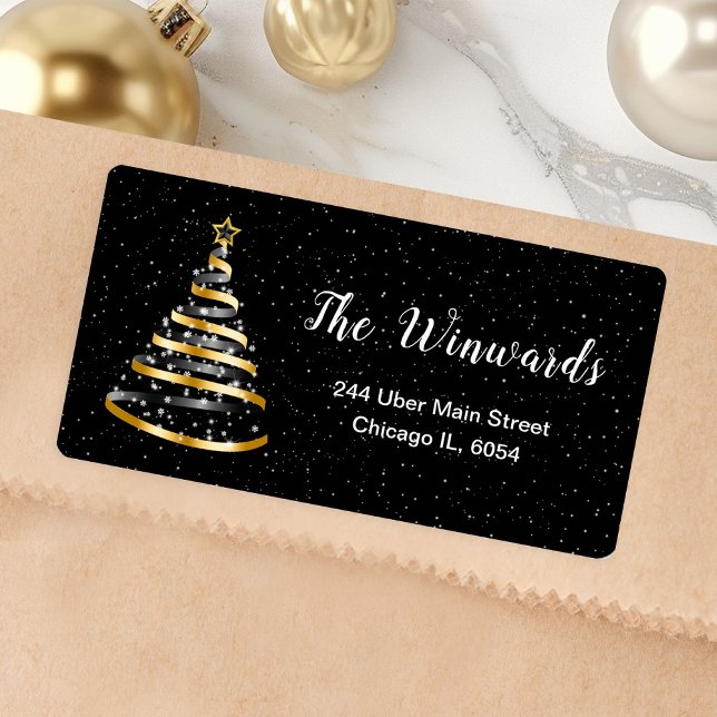 Gold and Black Ribbon Christmas Tree Label (Creator Uploaded)