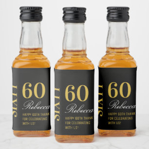Gold and Black Script Elegant 60th Birthday Party  Liquor Bottle Label