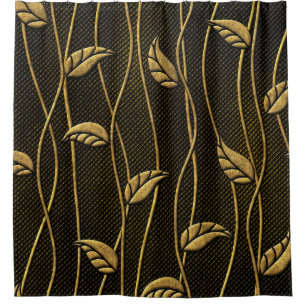 Gold and black seamless texture with leaves relief