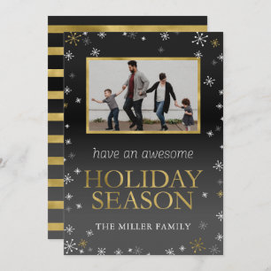 Gold and Black Snowflakes Photo Christmas Card